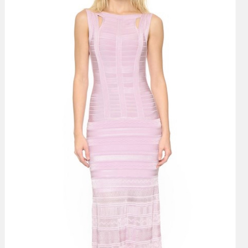 Herve Leger Stretchy Blush Pink Sleeveless Bandage Dress
